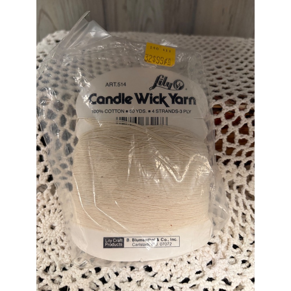 Lily Candle Wick Yarn Art.514 100% Cotton 50 Yds 4 Strands 3 Ply Cream Vintage